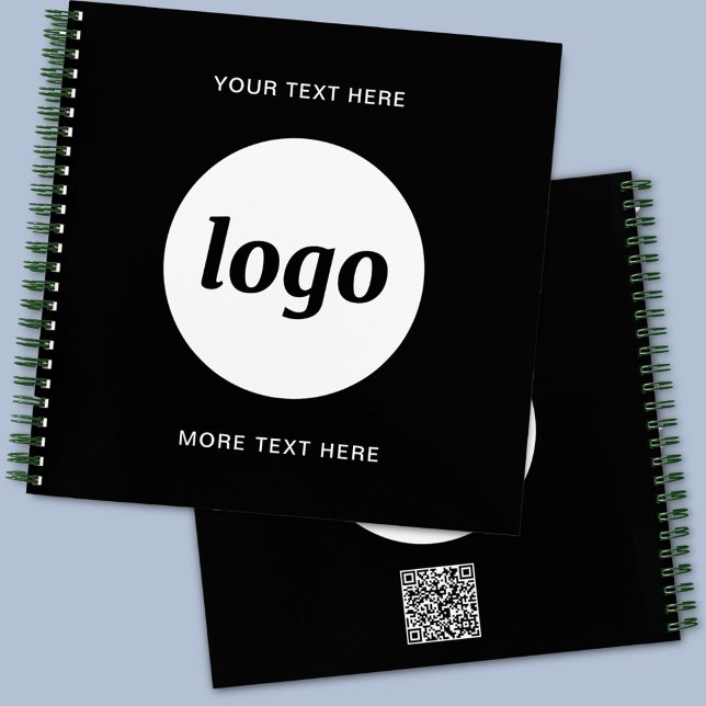 Simple Logo Text QR Code Business Promotional Notebook (Simple logo with custom text QR Code business branding promotional notebooks)