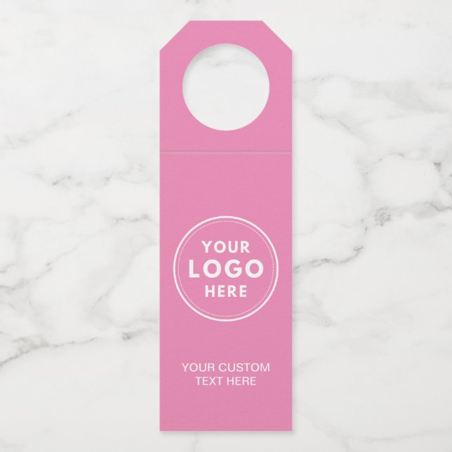 Simple Logo Text QR Code Pink Bottle Tag (Front)