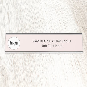 Simple Logo with Custom Text Business Blush PInk Desk Name Plate