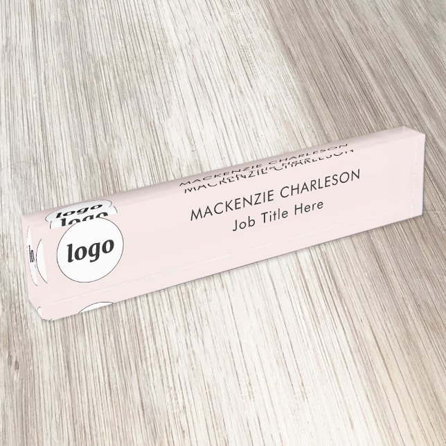 Simple Logo with Custom Text Business Blush PInk Nameplate (Logo with text simple business branding professional name plate)