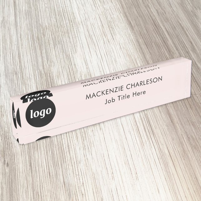 Simple Logo with Custom Text Business Blush PInk Nameplate (Logo with text simple business branding professional name plate)