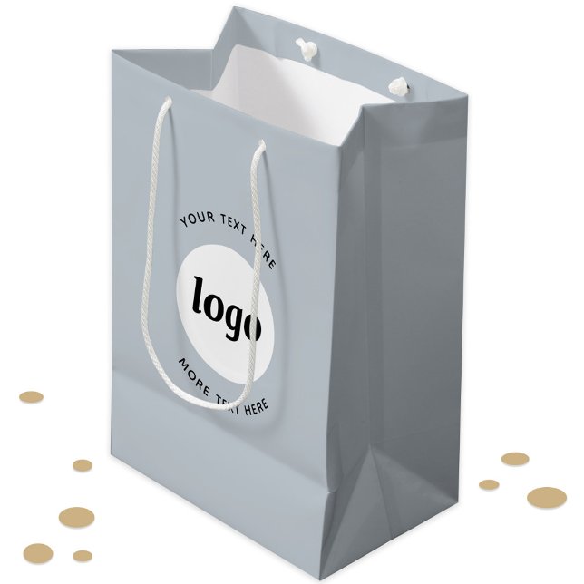 Simple Logo With Text Business Blue Medium Gift Bag (Logo and custom text professional business promotional gift bag or packaging)