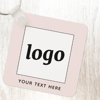 Simple Logo With Text Business Blush Pink Key Ring