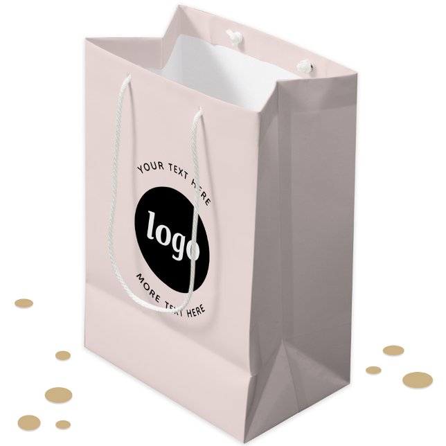 Simple Logo With Text Business Blush Pink Medium Gift Bag (Logo and text business promotional blush pink gift or packaging bag)