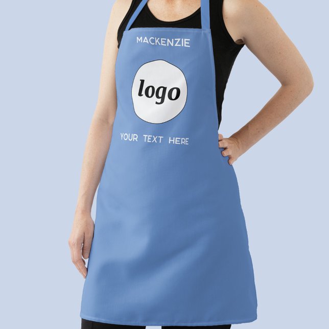 Simple Logo With Text Business Branding Apron (Logo with custom text blue business promotional branding apron)