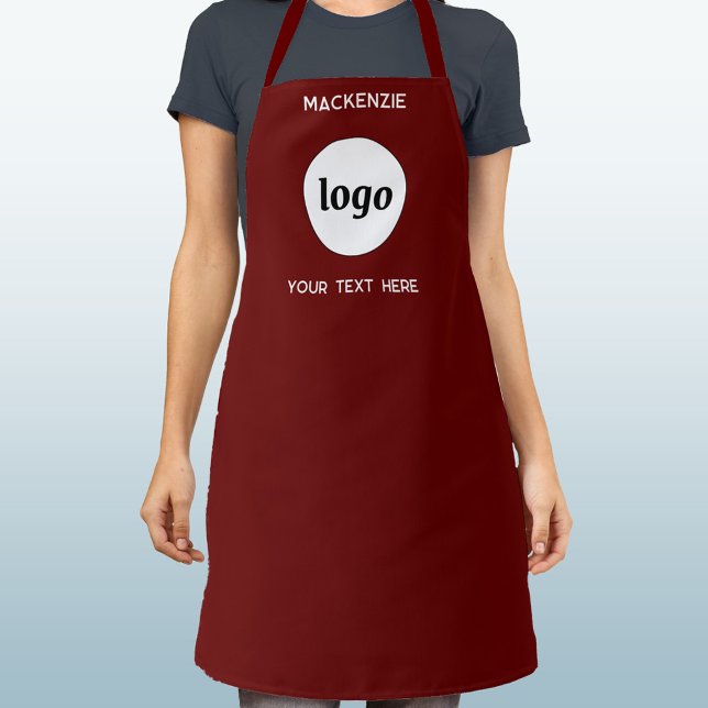 Simple Logo With Text Business Branding Burgundy Apron (Simple logo with custom text business branding promotional uniform apron)