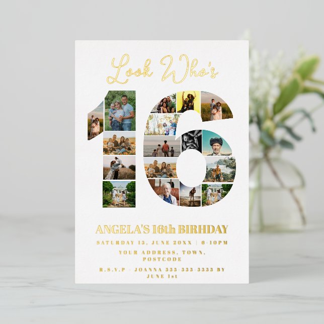 simple look who's 16 Photo Collage teen birthday (Standing Front)