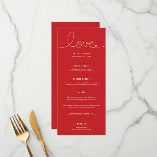 Simple Loopy Love Heart On Red Minimalist Wedding Menu