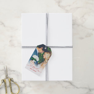 Simple Loopy Love Red Heart Minimal Wedding Photo Gift Tags