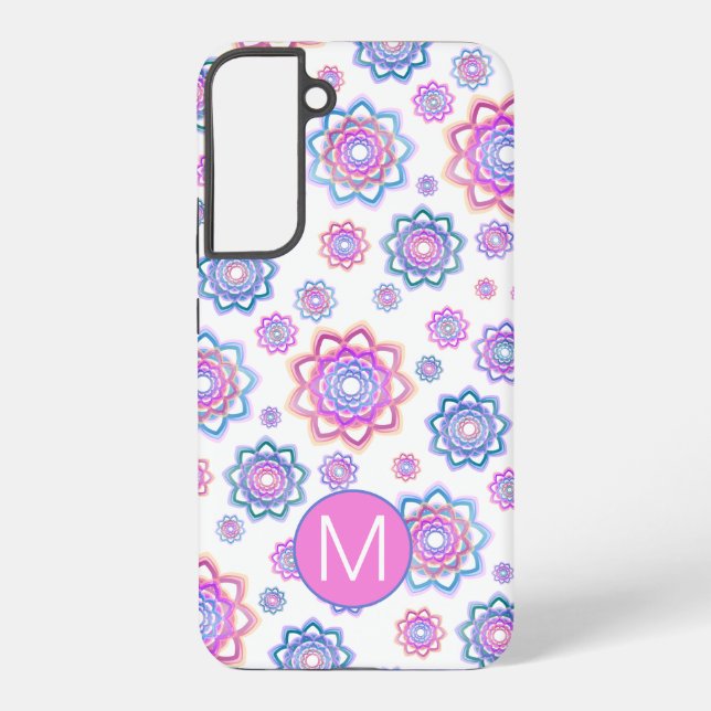 Simple Lotus Flower Monogram Pink Pastel Green  Samsung Galaxy S22+ Case (Back)