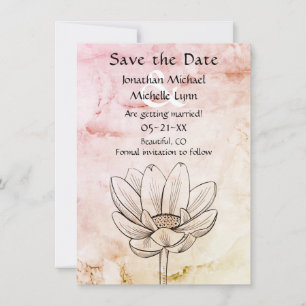 Simple Lotus Flower   Pink Gold Marble Bkg Wedding Save The Date