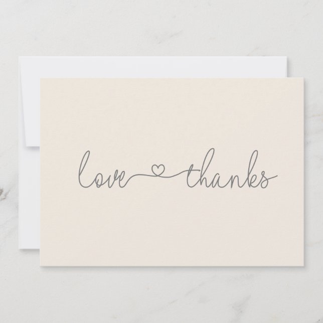 Simple Love and Thanks Heart script baby shower Thank You Card (Front)
