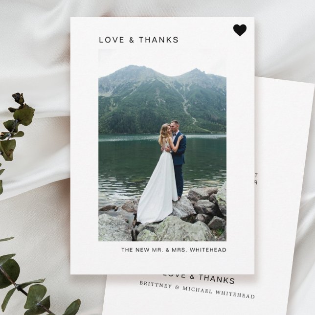 Simple Love and Thanks Photo White Thank You Card (Creator Uploaded)