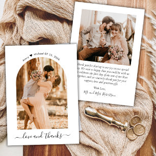 Simple Love and Thanks Script Photo Arch Wedding  Thank You Card