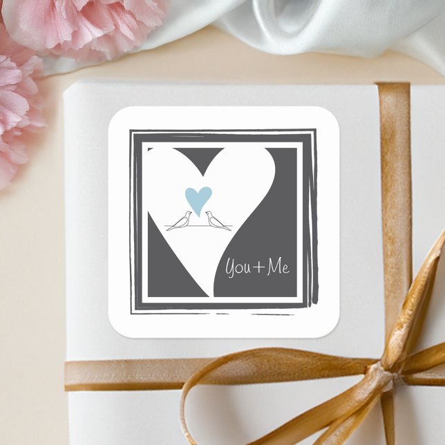 Simple Love Birds Light Blue Heart Wedding Favour Square Sticker (Creator Uploaded)