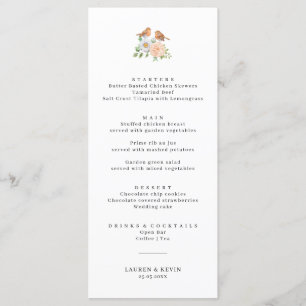 Simple love birds Wedding Menu Card