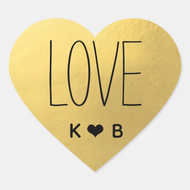 Simple LOVE Faux Gold Foil Wedding Initials Heart Heart Sticker (Front)
