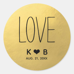 Simple LOVE Faux Gold Foil Wedding Initials Seals