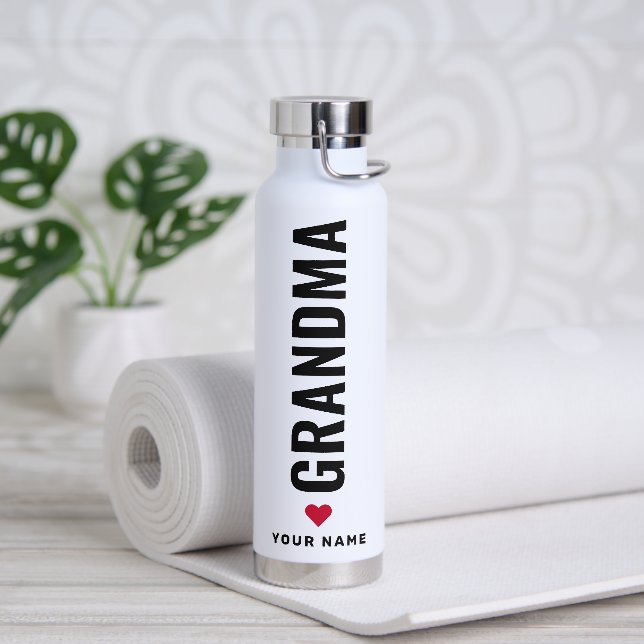 Simple Love Grandma  Custom Name White Water Bottl Water Bottle (Yoga)