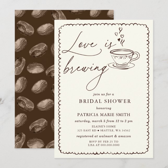 Simple Love is Brewing Coffee Bridal Shower Invitation (Front/Back)