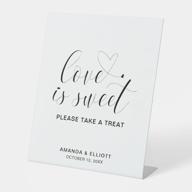 Simple Love Is Sweet Minimal Heart Elegant Wedding Pedestal Sign (Front)