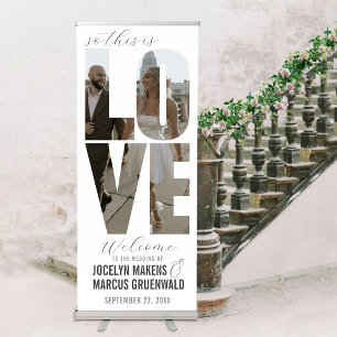 Simple LOVE Photo Words Modern Wedding Welcome Retractable Banner