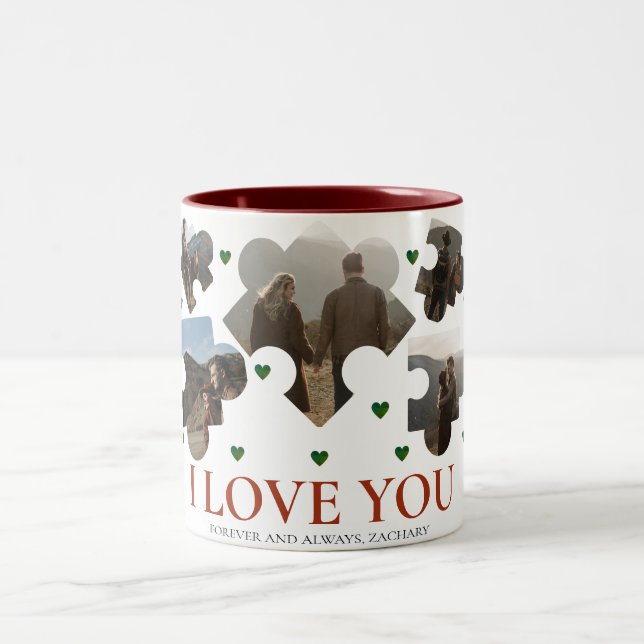 Simple Love Puzzle valentine's day couple 5 photo Two-Tone Coffee Mug (Center)