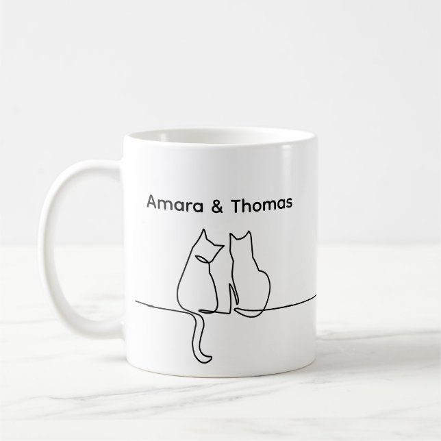 Simple Love Romantic Personalise Two Cat Sitting Coffee Mug (Left)