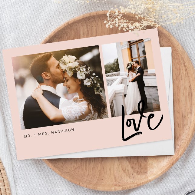 Simple Love Script 2 Photos Wedding Thank You Card (Creator Uploaded)