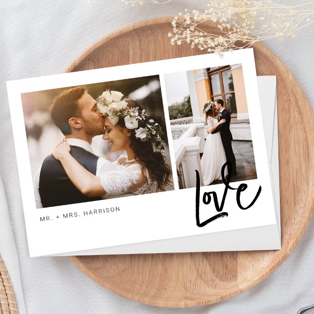 Simple Love Script 2 Photos Wedding Thank You Card (Creator Uploaded)