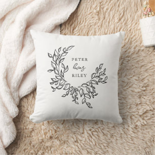 Simple Love Script Botanical Wreath Bride Cushion