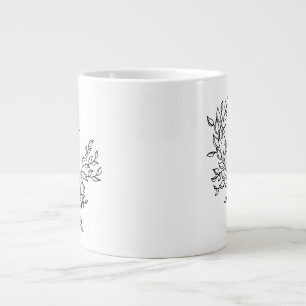 Simple Love Script Botanical Wreath Couples Large Coffee Mug