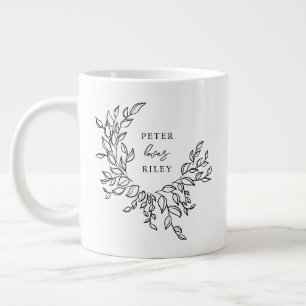Simple Love Script Botanical Wreath Couples Large Coffee Mug