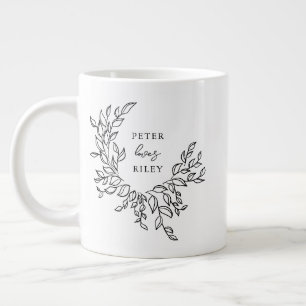 Simple Love Script Botanical Wreath Couples Photo Large Coffee Mug