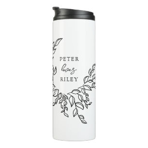 Simple Love Script Botanical Wreath Couples Photo Thermal Tumbler