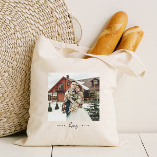 Simple Love Script Personalised Couple Photo  Tote Bag