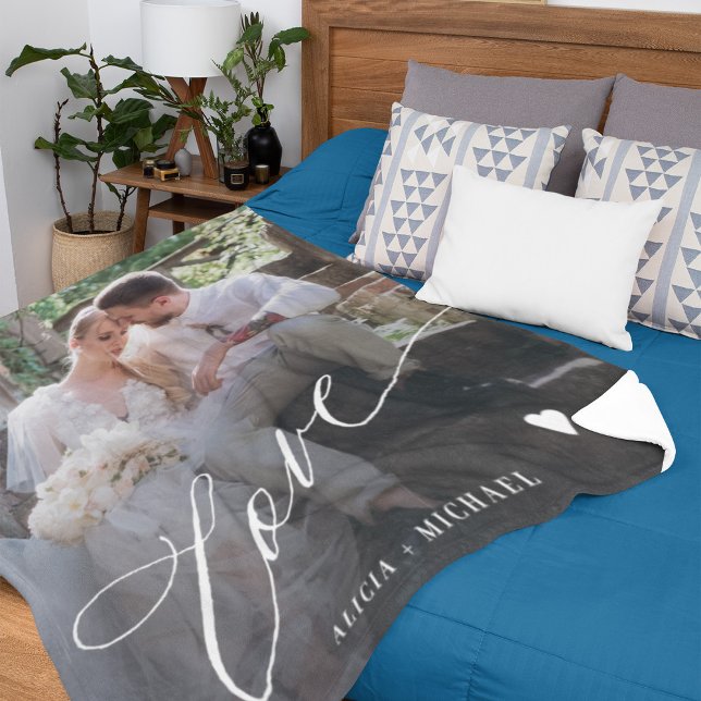 Simple love script photo personalised  fleece blanket (Creator Uploaded)