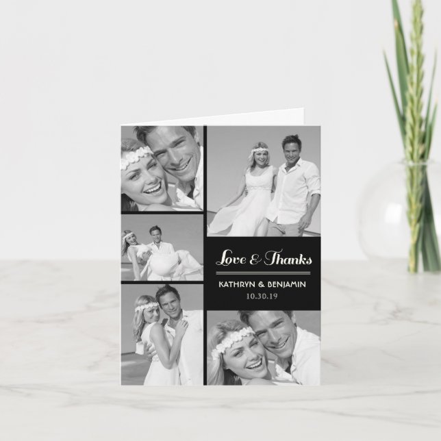 Simple Love & Thanks 5 Multi Photo Modern Wedding Thank You Card (Front)