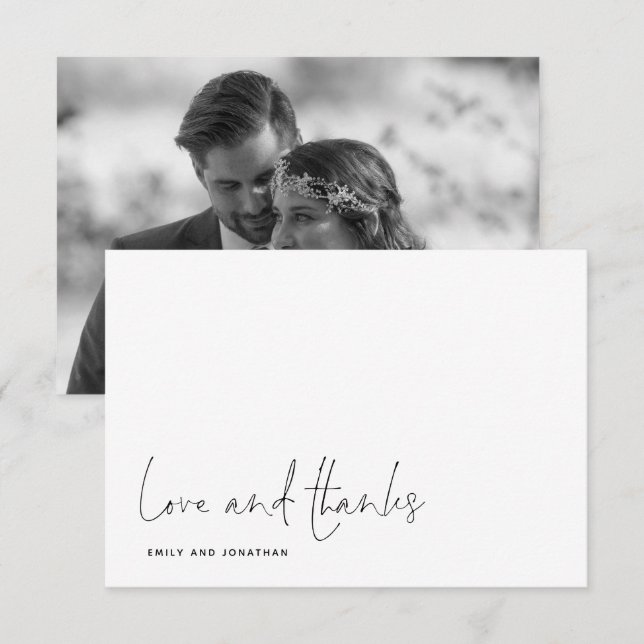 Simple Love Thanks Script Photo Wedding Thank You Card (Front/Back)