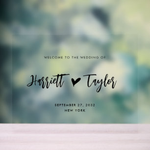 Simple Lovely Heart Script Wedding Welcome Sign