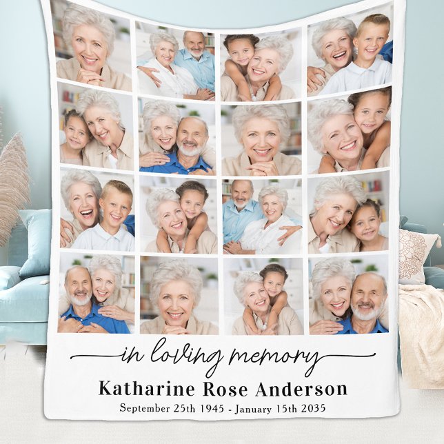 Simple Loving Memory 16 Photo Collage Memorial Fleece Blanket (Creator Uploaded)