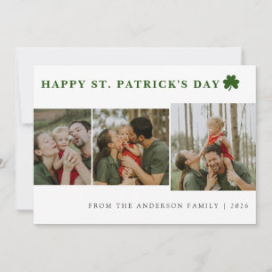 Simple lucky shamrock st. Patrick's Day 3 Photo Holiday Card