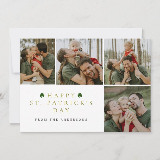 Simple lucky shamrock st. Patrick's Day 4 Photo Holiday Card (Front)