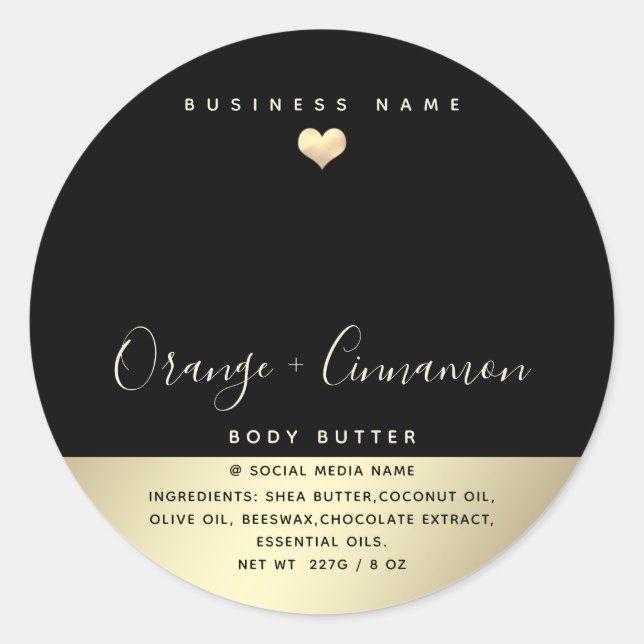Simple lux typography black gold heart  classic ro round sticker (Front)