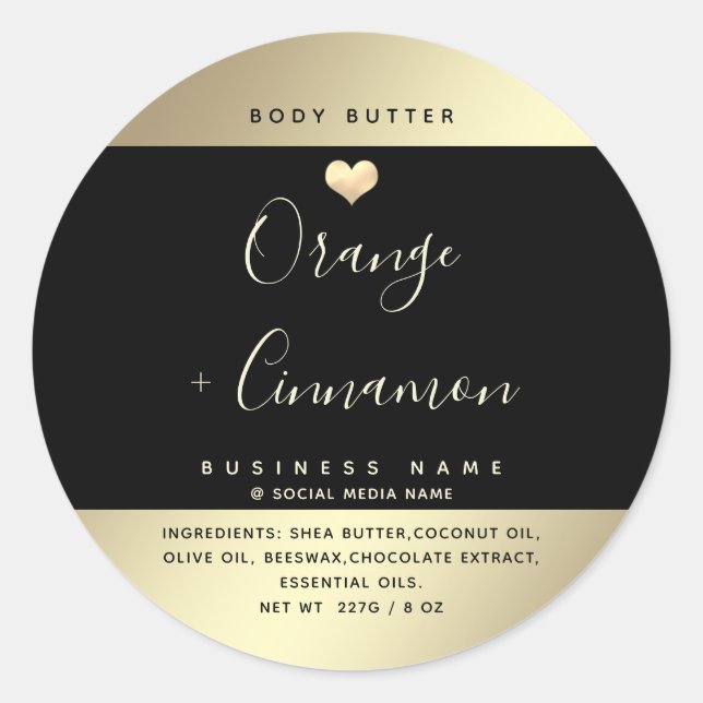 Simple lux typography black gold heart square stic classic round sticker (Front)