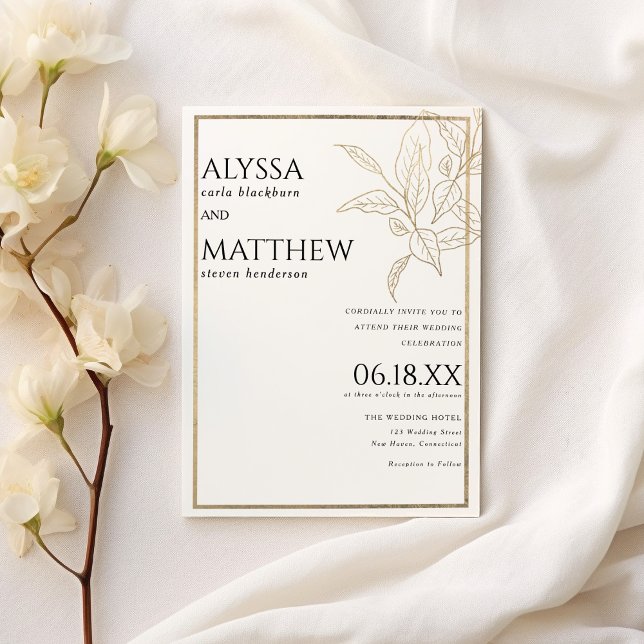 Simple luxury and white gold foliage wedding invitation (Simple luxury and white gold foliage wedding )