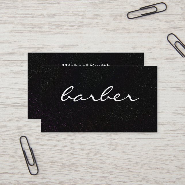 Simple luxury black & white barber typography business card (Front/Back In Situ)