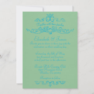 Simple Luxury Blue And Green Wedding Invitations
