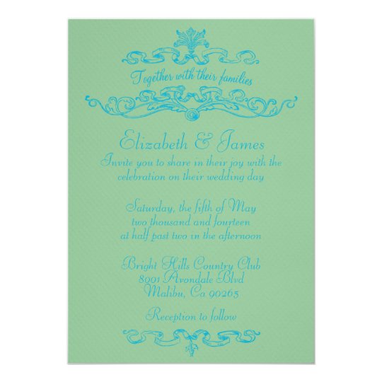 Simple Luxury Blue And Green Wedding Invitations