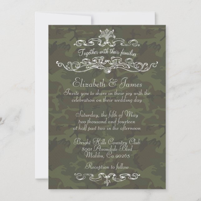 Simple Luxury Camo Wedding Invitations (Front)